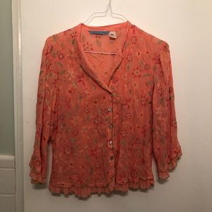 Johnny Was Flowery Salmon Blouse